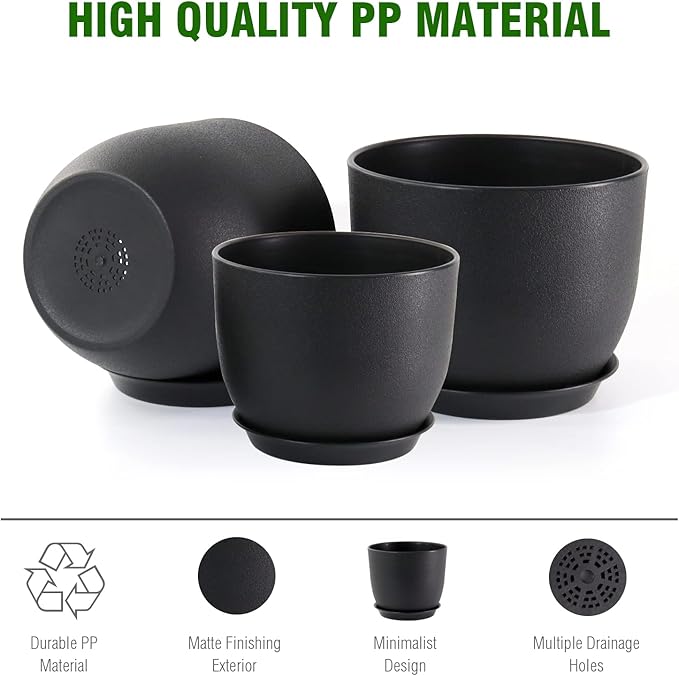 10/9/8 inch Medium Plant Pots, 3 Pack Modern Decorative Plastic Planters - Image 4