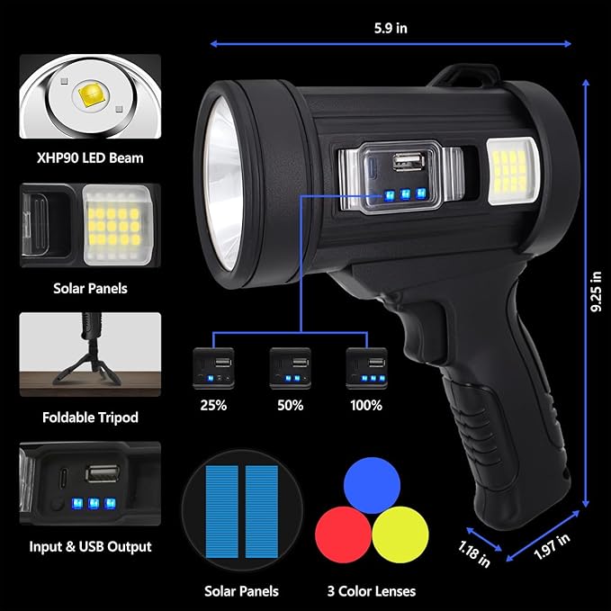 Spotlight 100000 Lumens, 6 Modes Led Rechargeable Spotlight Flashlight As Seen - Image 5