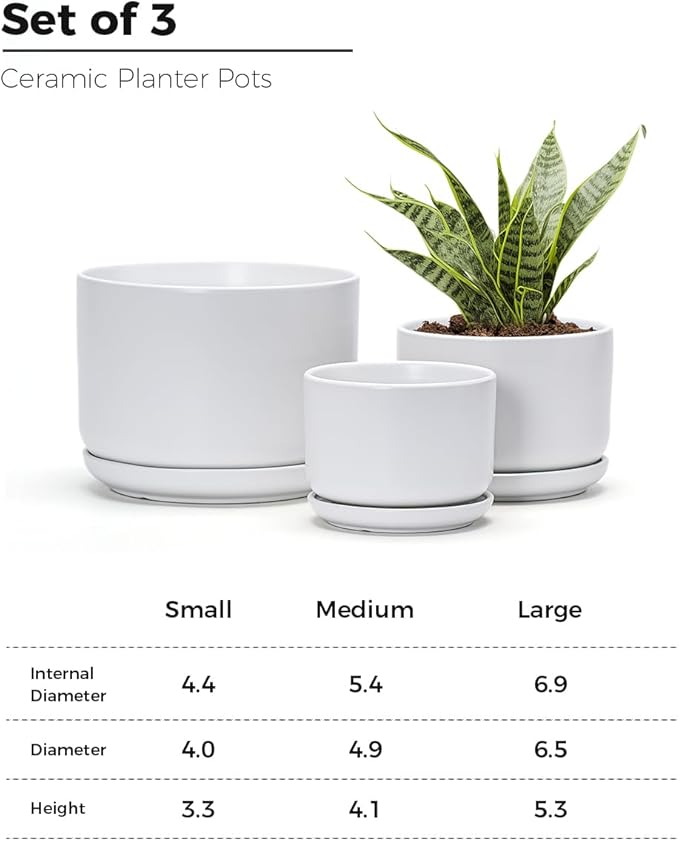 Ton Sin Plant Pots, 4.1+5.1+6.5 inch, Ceramic Planters - Image 3