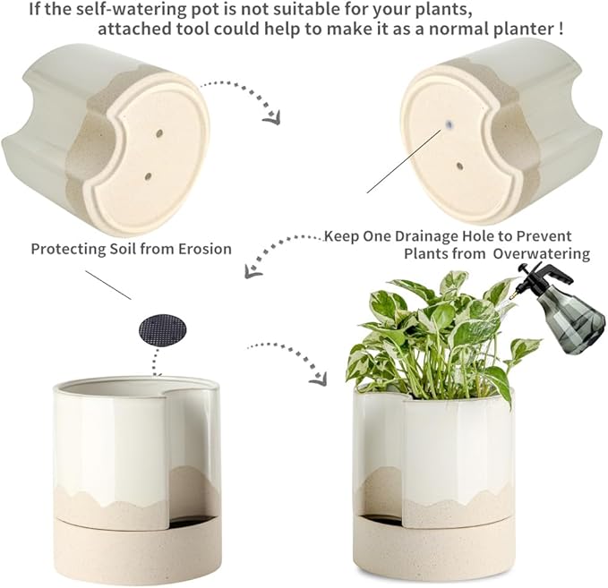 Nihow Self Watering Plant Pot: 8 Inch Ceramic Planter - Image 4