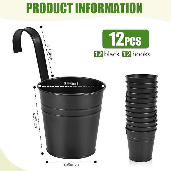 OBTANIM 12 Pack Metal Hanging Flower Pots Railing Planter Outdoor Fence Hanging - Image 2