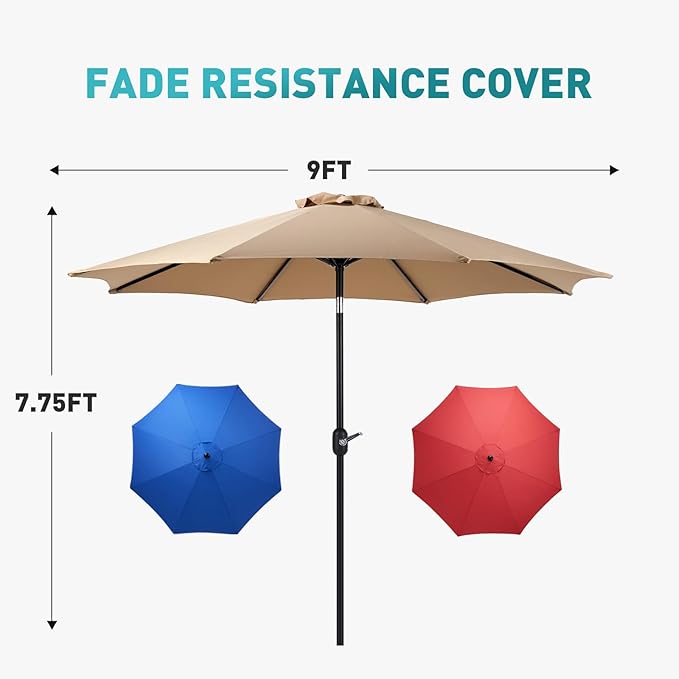 OLIXIS 9ft Patio Umbrella with Tilt and Crank Button & 8 Sturdy Ribs Waterproof - Image 4