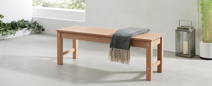Psilvam Outdoor Bench, Two Person Poly Lumber Porch Bench, Weatherproof Garden - Image 2
