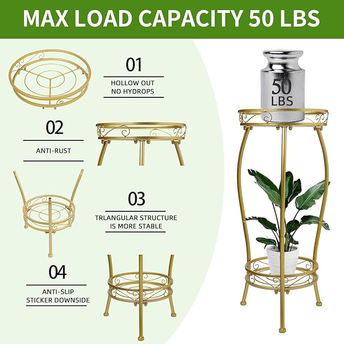 Plant Stand Indoor Outdoor 2 Tier 27'' Tall Metal Potted Rack Flower Pot Stand - Image 4