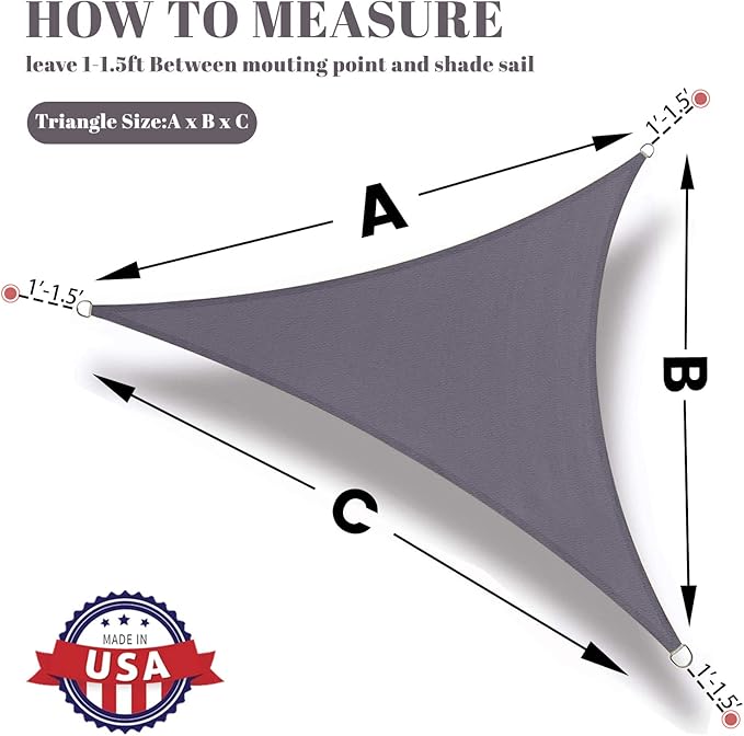 SUNLAX Custom Size 10'x18'x20.6' Dark Grey Sun Shade Sail Right Triangle UV - Image 2