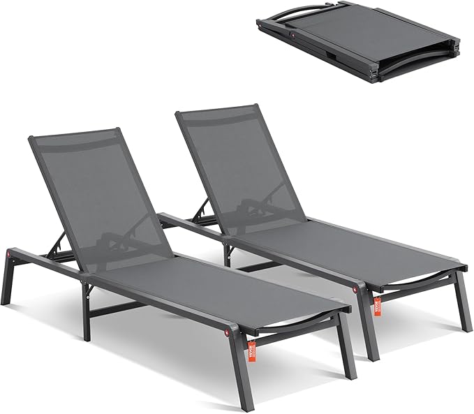 VEVOR 2 Pcs Chaise Lounge Chairs Outdoor, Aluminum Patio Lounge Chair by VEVOR