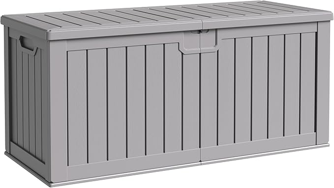 Flamaker Resin Deck Box 250 Gallon, Waterproof Imitation-Wood Lockable Storage by Flamaker