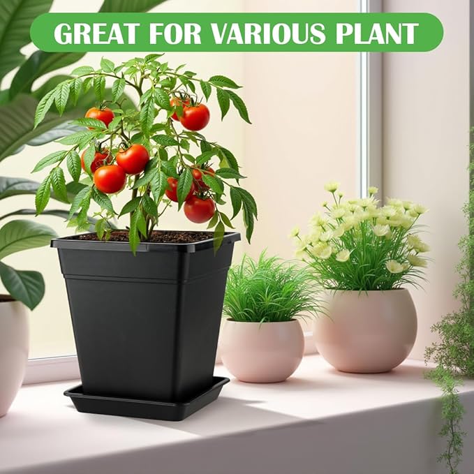 BTPLASTIK Plant Pots 10 Inch Set of 5, Large Square Plastic Planter - Image 6