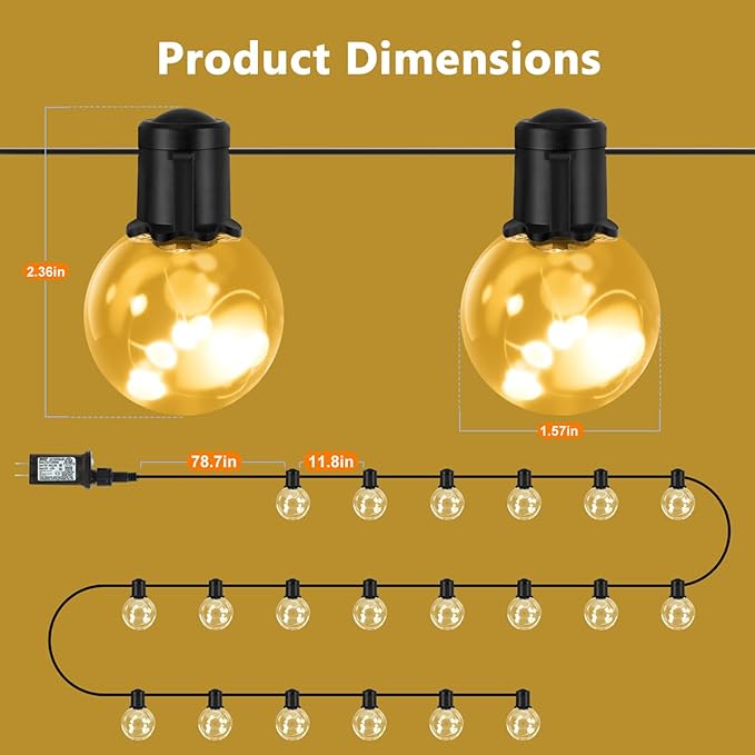 Outdoor String Lights, 25ft 20 LED Bulbs Hanging Patio Lights Dimmable - Image 6
