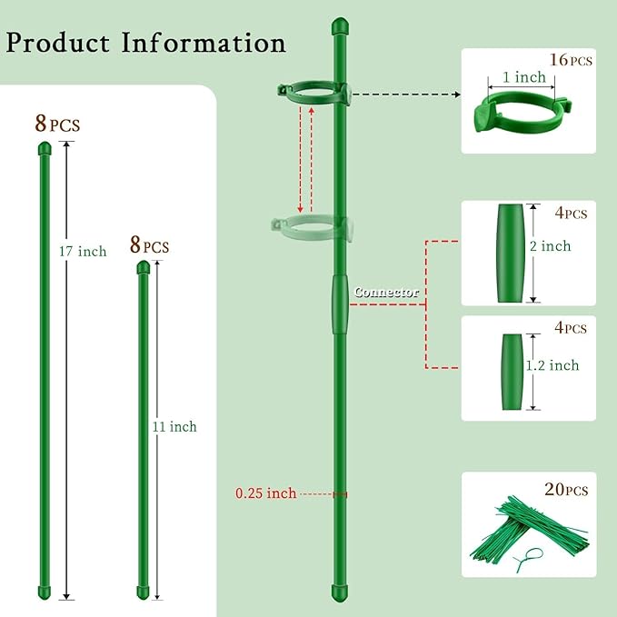 Plant Stakes 17inch &11inch SupKing Adjustable Length Plant Support Stake 16Pcs - Image 2