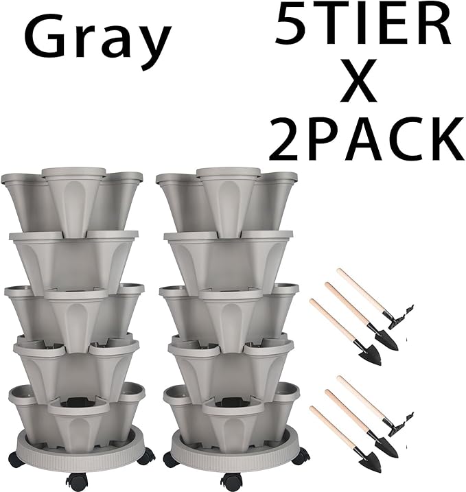 GameXcel Vertical Planter 5 Tier Stackable Planters Garden Planters Strawberry - Image 9