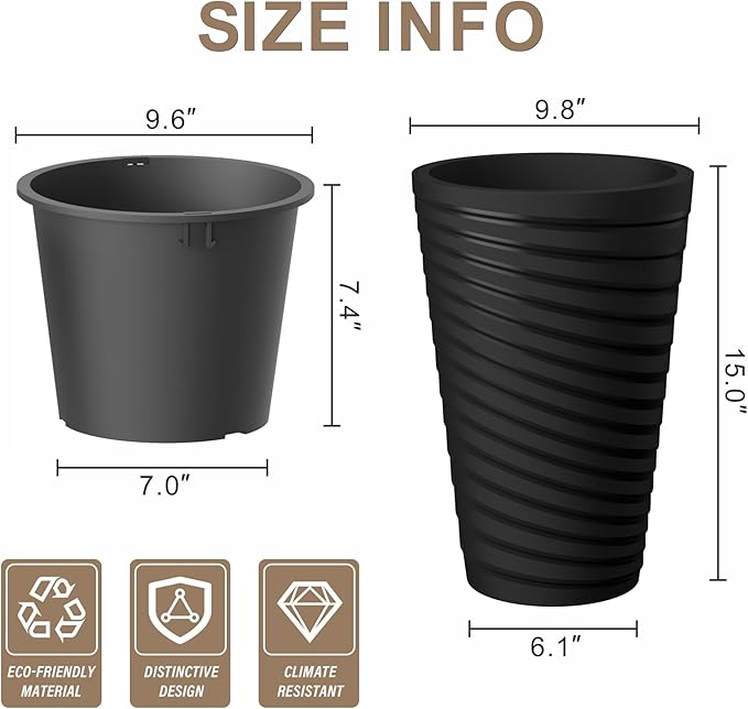 Kante 15 Inch Tall Planter Set of 2, Round Spiral Textured Flower Pots - Image 2