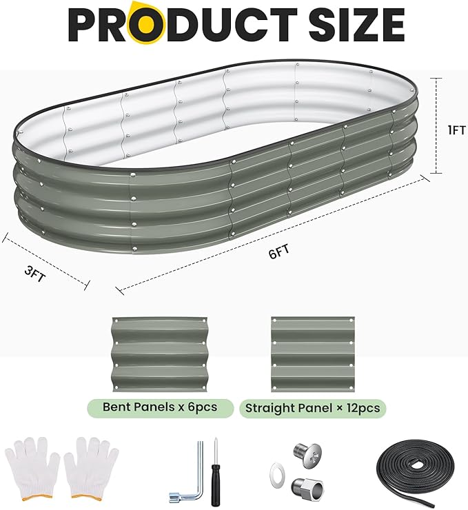 Galvanized Raised Garden Bed 6x3x1 FT, Oval Metal Raised Garden Bed Outdoor - Image 3