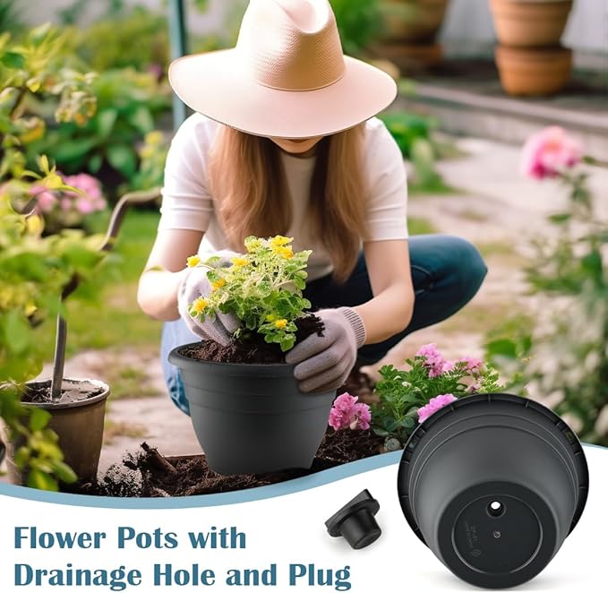 3 Pack 11 Inch Plant Pots with Drainage Hole and Plug, Durable Plastic Flower - Image 4