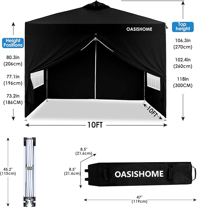 OASISHOME One Push Setup Pop-up Gazebo Portable Canopy Tent 10'x10', - Image 3