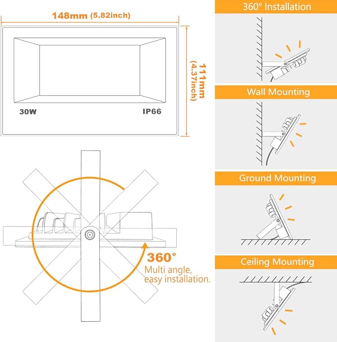 LED Flood Light Outdoor 30W, 300W Equivalent 3000LM Smart RGB Landscape Lighting - Image 7