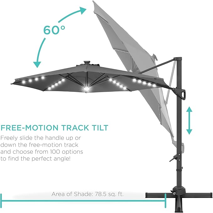 Best Choice Products 10ft Solar LED Cantilever Patio Umbrella, 360-Degree - Image 5