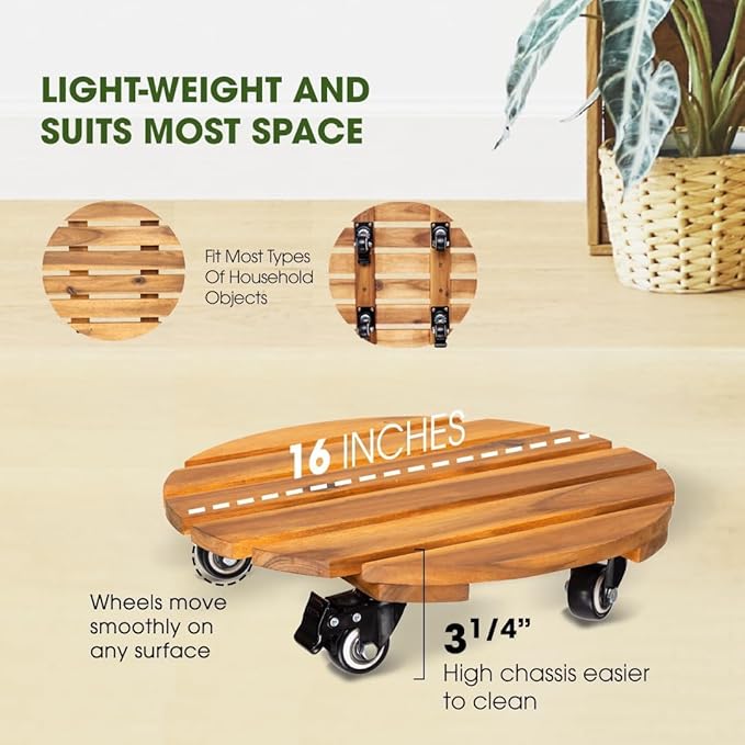 Idzo 16inches Capacity 500lbs Wood Plant Caddy - Image 2