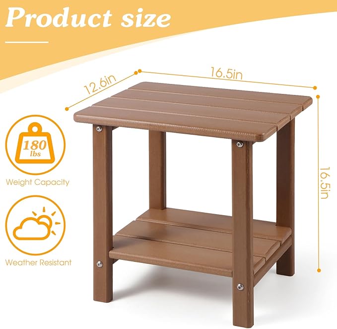 Adirondack Outdoor Side Table, 2-Tier Sturdy Patio End Table Weather Resistant - Image 3