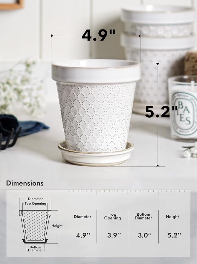 LE TAUCI Ceramic Plant Pots, 4.9 Inch Flower Pots - Image 3