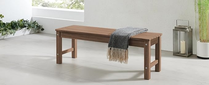 Psilvam 2-Person Outdoor Poly Lumber Patio Backless Bench, Fade-Resistant & - Image 5