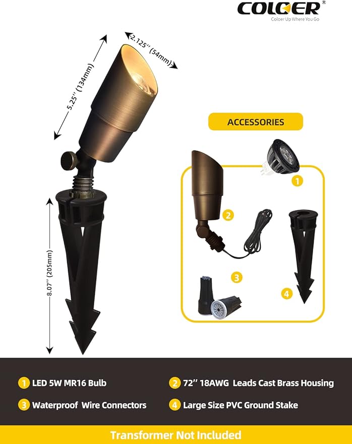 COLOER Die-cast Brass Low Voltage Spotlight 1-Pack - Image 4
