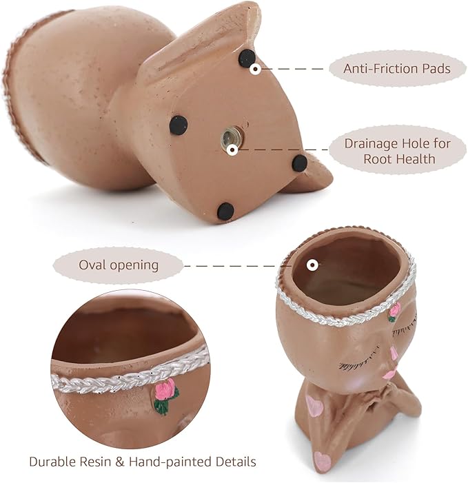 Face Planter Pot with Heart Hands, Resin Head Planter - Image 3