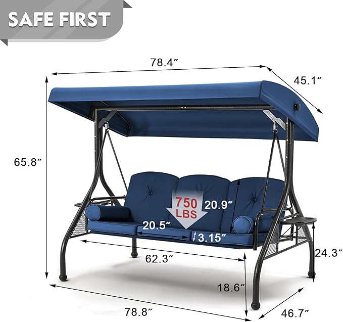 HOMREST 3 Seat Outdoor Porch Swing - Image 7