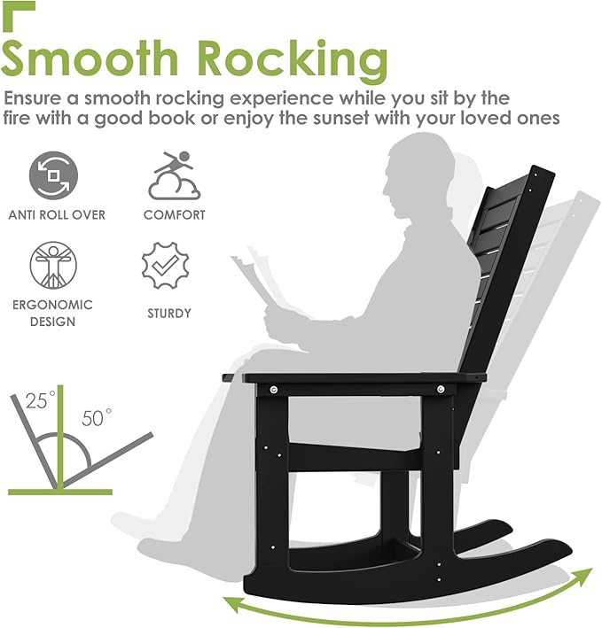 GREENVINES Outdoor Rocking Chairs | Set of 4 | Porch Rocker | HDPE Plastic | - Image 4