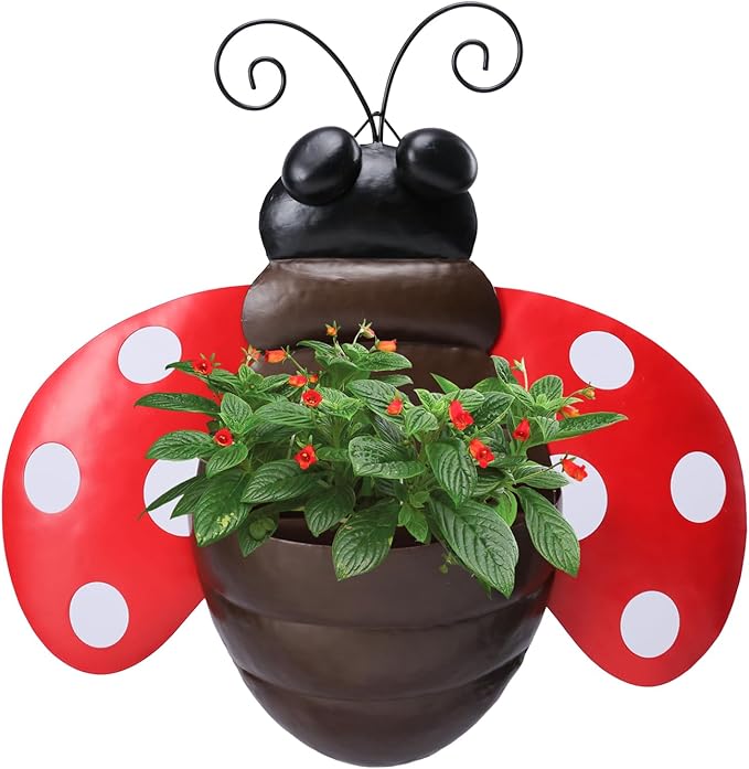 Metal Wall Planter Ladybug Wall Mounted Planters Small Flower Pot by Chonsun