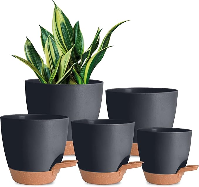 Plant Pots Pack of 5, 7/6.5/6/5.5/5 Inch Self Watering Planters by Vanslogreen