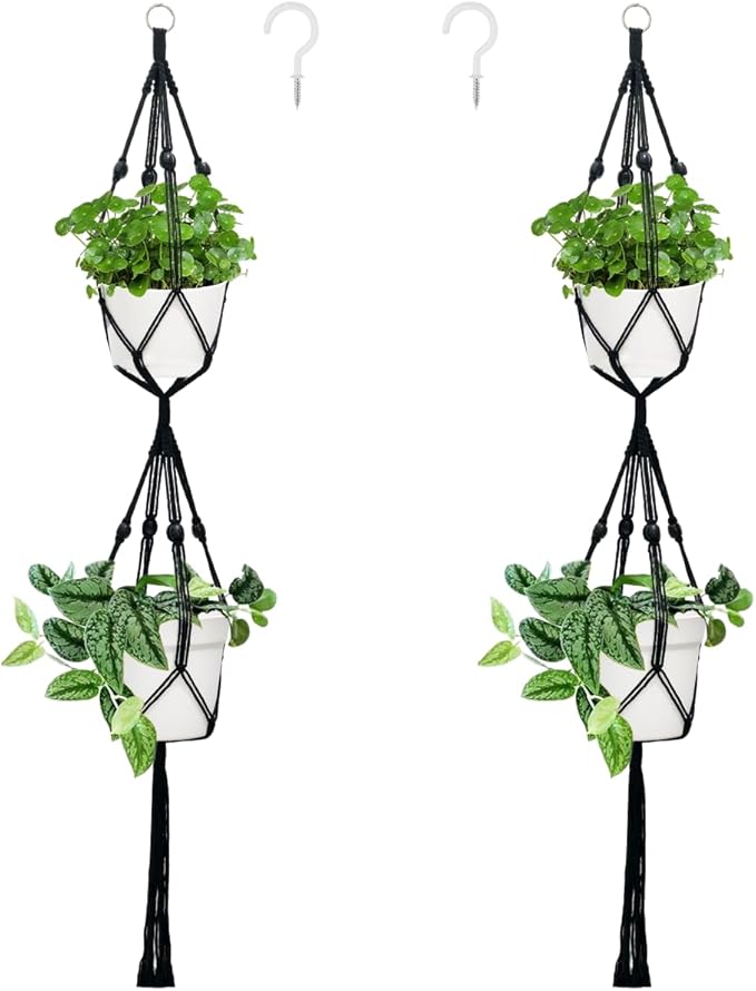 Belit 2 Pack Double Macrame Plant Hangers 2 Tier Hanging Planter Basket by Belit