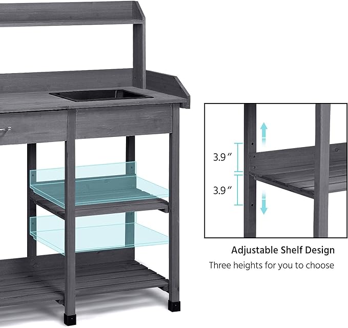 Yaheetech Outdoor Potting Bench Table Potters Benches Garden Workstation - Image 5