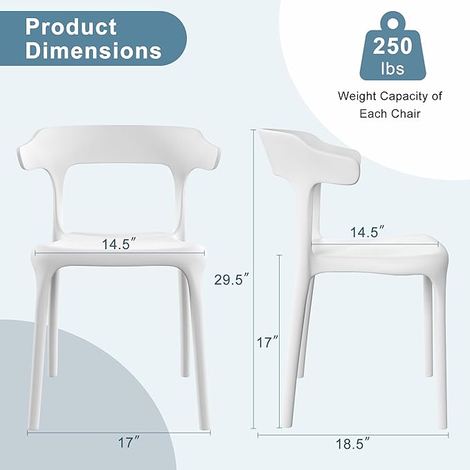 VECELO 4 Pack Plastic Stacking Chairs, Stackable Dining Chairs - Image 3
