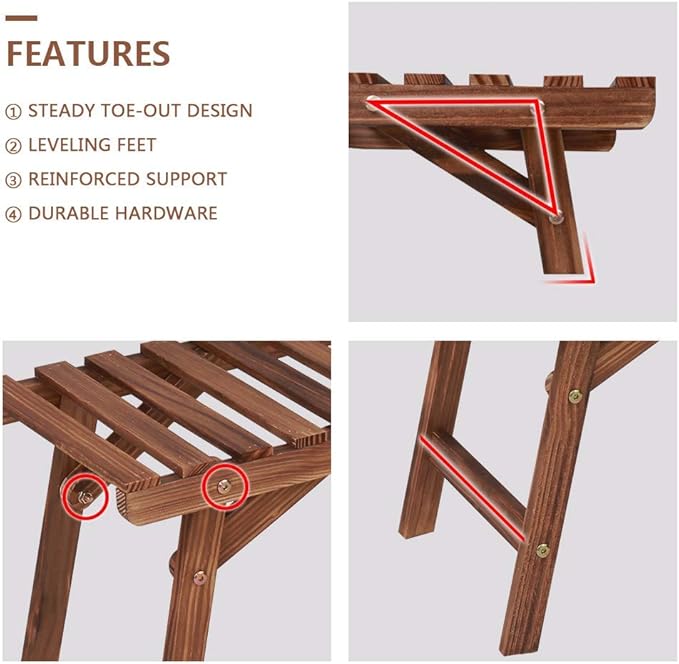 Ufine Freestanding 3 Tier Ladder Shelf Wood Plant Stand Indoor Outdoor Plant - Image 6