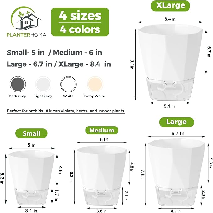 6 Pack Self Watering Pots for Indoor Plants, 5 Inches Self Watering Planters - Image 4