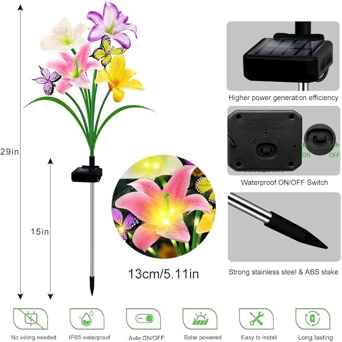 Solar Garden Lights 6 Pack LEDs Solar Lilies Flower Lights, Yard Patio Pathway - Image 4