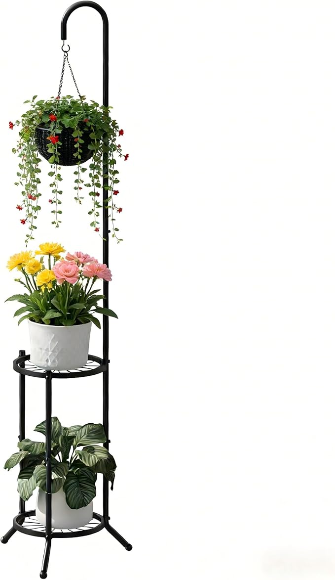 2-tier Hanging Plant Stand Plant Hanger Indoor Outdoor Corner Plant Stands by Dawnyard