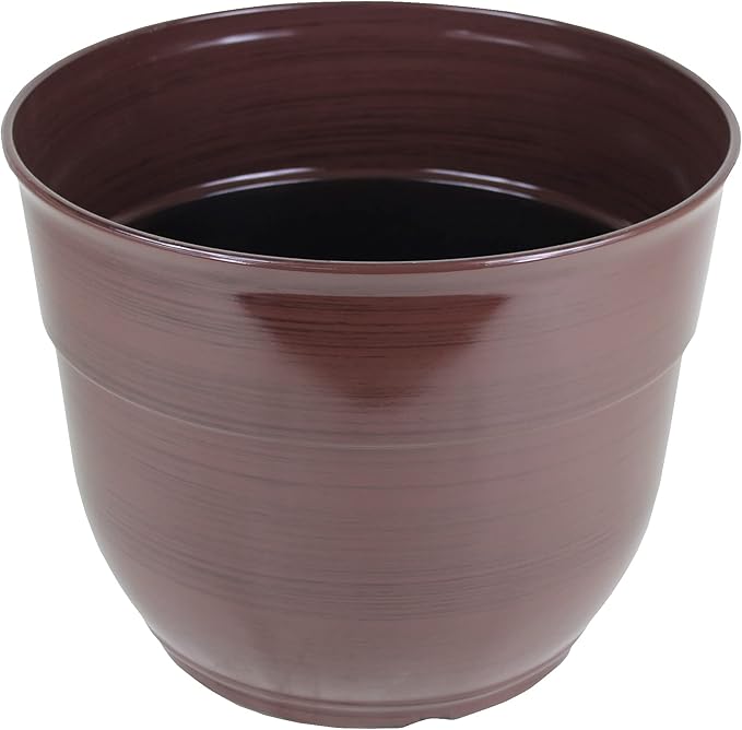 Garden Elements Indoor/Outdoor Glazed Brushed Happy Plastic Planter, Dark Brown - Image 3