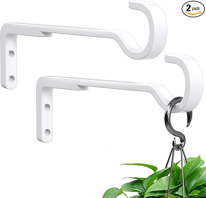 8 Inch 2 Pack White Heavy Duty Outdoor Plant Hangers, Iron Hanging Plant by saffruff