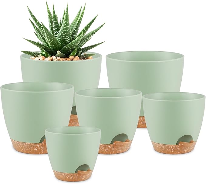 Plant Pots 8/7/6.5/6/5.5/5 Inch Self Watering Pots, Plastic Flower Pots by QRRICA
