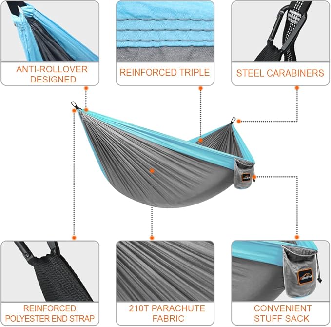 Camping Hammock, Super Lightweight Portable Parachute Hammock - Image 2