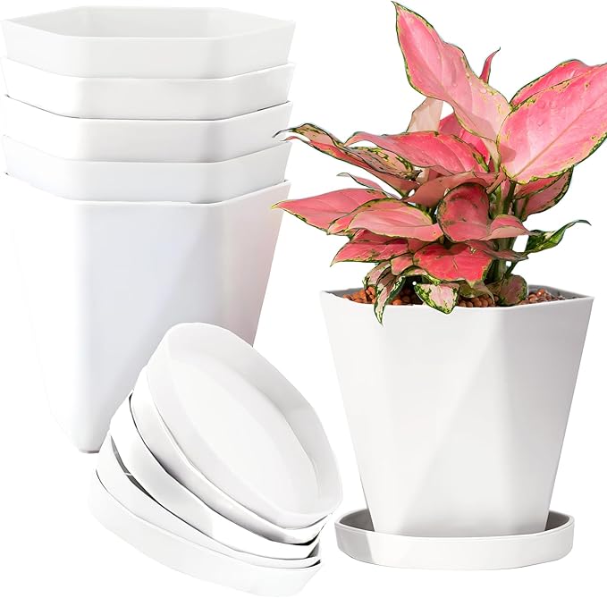 InmeRun Plant Pots Indoor Plastic Flower Pots Outdoor 5 inch Set of 6 Pack by InmeRun