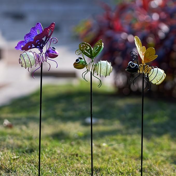 Garden Decor for Outside, Glow in The Dark Bee Lights Metal Yard Art, - Image 7