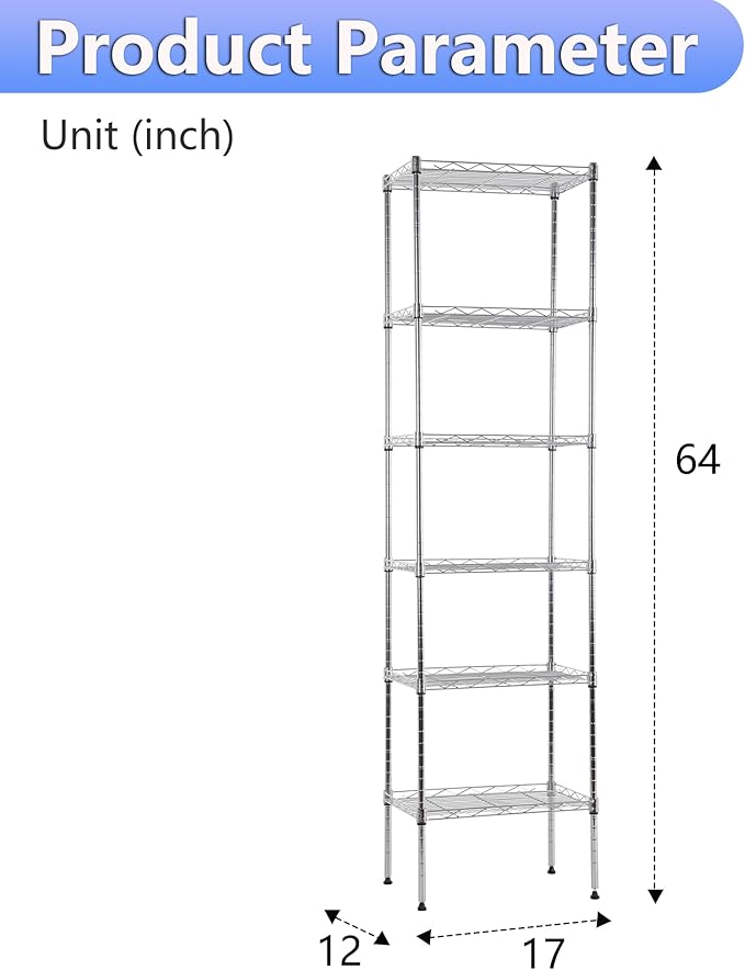 BestOffice | 6-Tier Wire Storage Shelves | 17x12x64 | Chrome | - Image 3