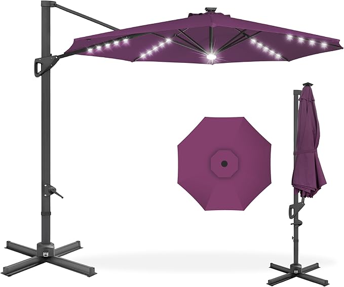 Best Choice Products 10ft Solar LED Cantilever Patio Umbrella, 360-Degree by BestChoiceProducts