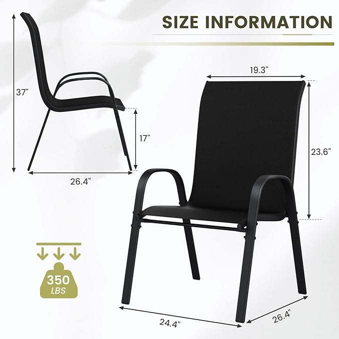 UDPATIO Patio Chairs Set of 8, Stackable Outdoor Dining Chairs - Image 3