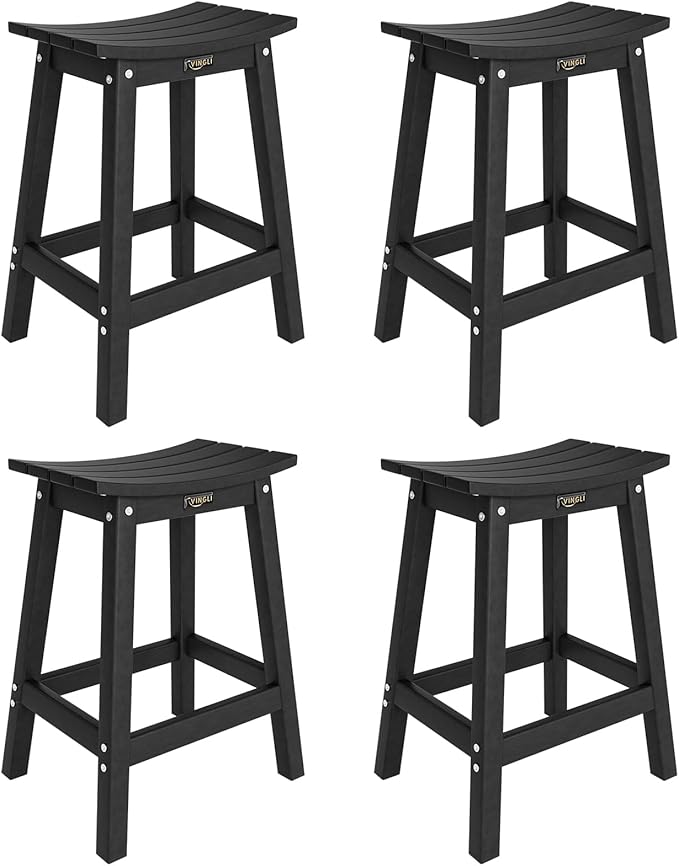 VINGLI 24 Inch Outdoor Bar Stools Set of 4, HDPE Weather Resistance Counter by VINGLI