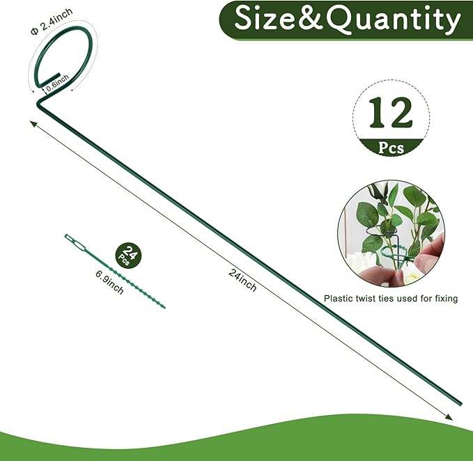 FEED GARDEN 24 Inch 12 Pack Plant Support Stakes, Metal Garden Flower Stakes - Image 2