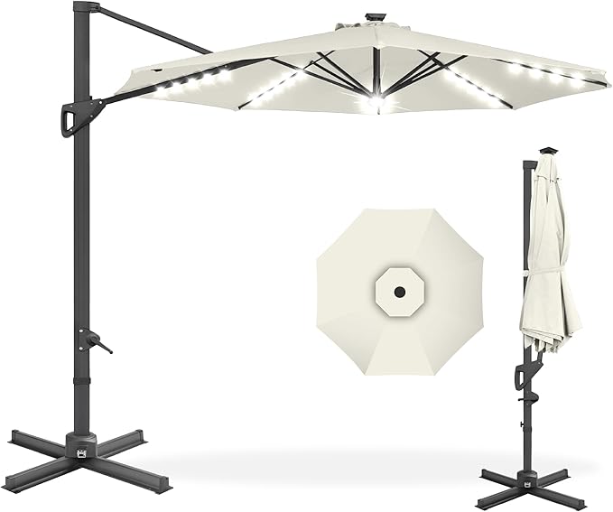 Best Choice Products 10ft Solar LED Cantilever Patio Umbrella, 360-Degree by BestChoiceProducts